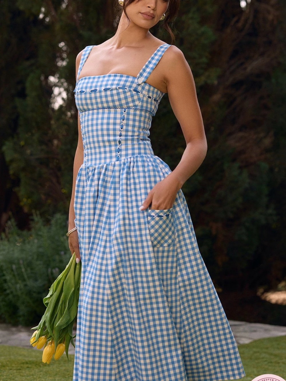 House of CB Blue Gingham Maxi Dress vivienne